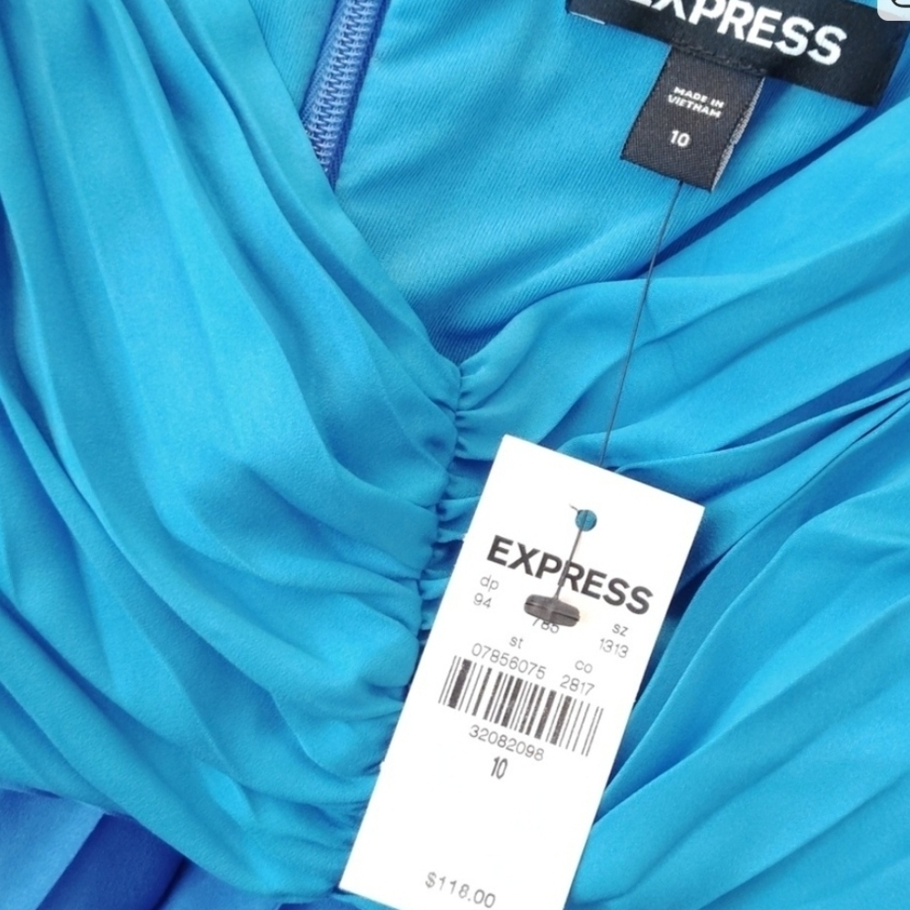 Express NWT Teal Pleated Dress-size 10 - Picture 4 of 4
